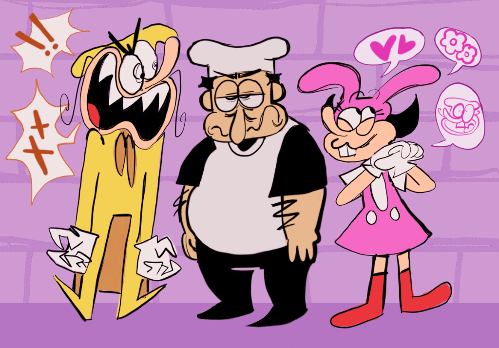 fan animation of characters from the video game 'pizza tower'